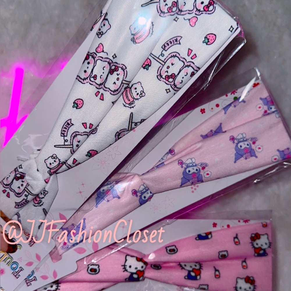 Cute Cartoon Print Kids Headbands - Pink & White
